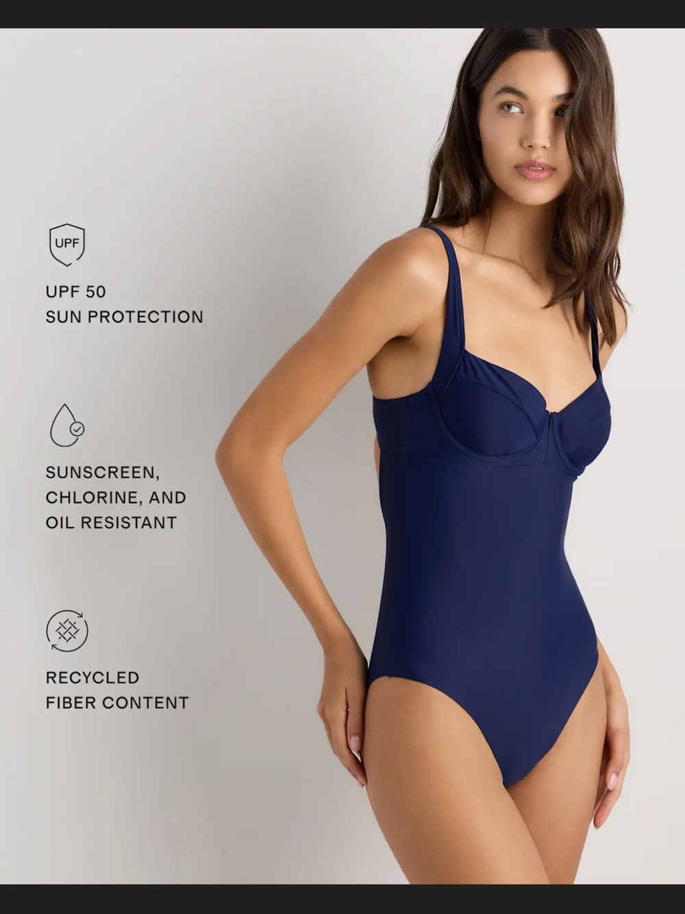 NWT Quince Italian Underwire One Piece Swim Suit Deep Navy Blue size medium